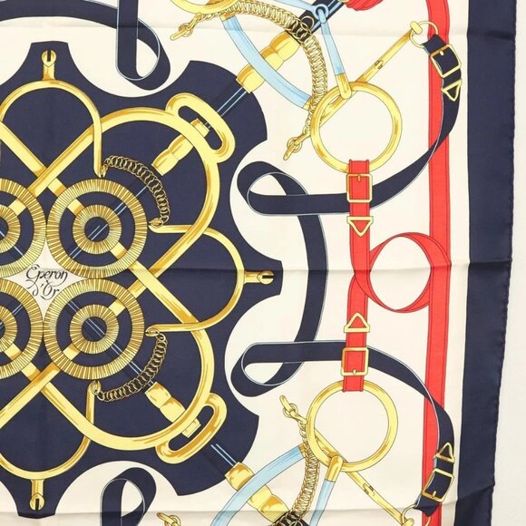 HERMES Carre 90 Scarf ""Eperon d'or"" Silk Navy Auth 142397 - Picture 15 of 16